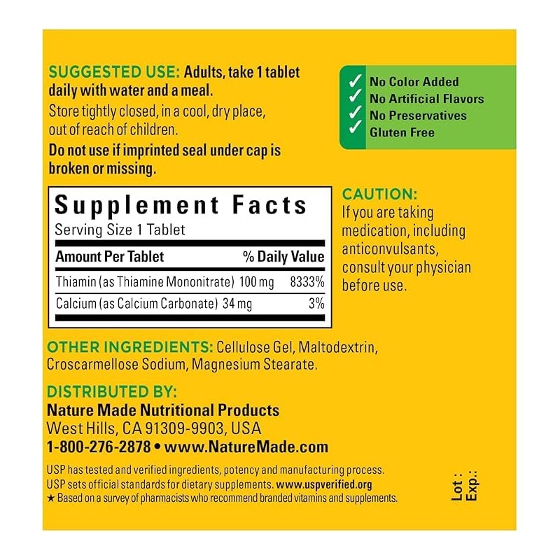 Nature Made Vitamin B1 100mg, Dietary Supplement for Energy Metabolism