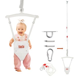 FUNLIO Baby Jumper with a Ceiling Hook for 6-24 Months, Infant Jumper Doorway with Adjustable Chain, Baby Door Jumper for Indoor/Outdoor Play, Easy to Assemble & Store (with a Ceiling Hook) - White