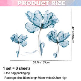 DTLIFEK Large Blue Flower Wall Decals Watercolor Blue Poppy Floral Plants Wall Stickers Retro Simple Flower Vinyl Removable Wall Murals Peel and Stick for Kids Girls Bedroom Nursery Home Decoration 33