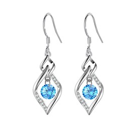 Silver Drop Earrings for Women, Sterling Silver Dangle Earrings with Cubic Zirconias, Linear Dangly Hypoallergenic Earrings for Girls, Birthday/Wedding/Anniversary Jewellery Gifts