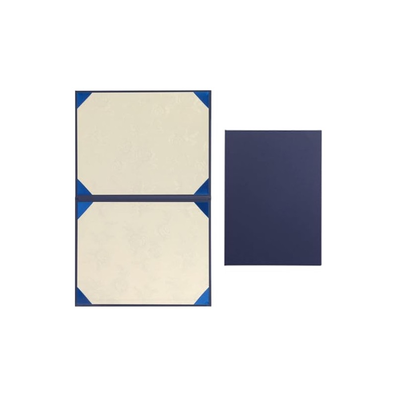 Tubbi Certificate/Document Cover Bi-fold Vertical/Horizontal Non-Padded Corner Ribbon - Navy