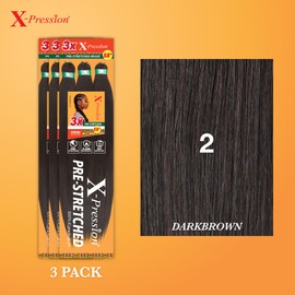 Sensationnel Xpression prestretched braiding hair - 3x xpression 58-inch kanekalon flame retardant smooth yaki braid - 3x x-pression 58 inch (3 pack, 2 DARKBROWN)