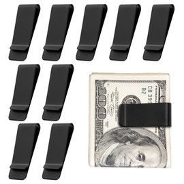 Philbinden 10Pcs Stainless Steel Money Clip Silver Slim Cash Clip for Men, Metal Money Clips Minimalist Pocket Cash Wallet (Black)