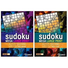 Squiggle Glossy A4 Mega Large Print Sudoku Puzzles, Assorted Difficulties - Set of 2
