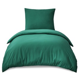 RUIKASI 2-Piece Bed Linen 155 x 220 cm, Green - Duvet Cover 155 x 220 cm with Pillowcase, Bed Linen Sets 155 x 220 cm, Microfibre with Zip, Soft and Non-Iron