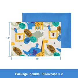TILLYOU Toddler Pillowcases 13 x 18 Travel Pillow Case 2 Pack, Kids Pillowcases Machine Washable with Envelope Closure, Animal Geometry & Blue