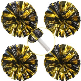 Lovecheer 4PCS Gold and Black Pom Poms Cheerleading Metallic Cheer Pom Poms Sports Team Spirits Football Basketball Games Dance Party Cheering
