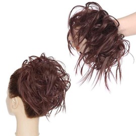 Real Fashion Tousled Updo Hair Pieces Messy Bun Hair Scrunchies Extensions Hair Pieces Ponytails Hair Extensions for Women Dark Auburn