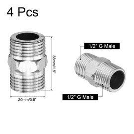 uxcell 4pcs Hex Nipple Stainless Steel Pipe Fitting G1/2" Male x G1/2" Male Threaded Pipe Adapter Pipe Connector with PTFE Tape for Water, Gas, Fuel Pipeline (Silver Tone, 38mm/1.5")