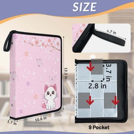 Trading Card Binder with Sleeves, Cherry Blossom Cat Butterfly Card Binder 9 Pocket, Baseball Sports Cards Binder with 50 Page Sleeve can Hold 900 Cards, Suitable for Collectors Girls and Boys Present