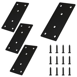 Suiwotin 4pcs Metal Flat Straight Brace Bracket, 4'' x 2'' (L x W) Stainless Steel Mending Plate, Joining Bracket Wood Connectors for Furniture Corner Braces with Screws (Black)