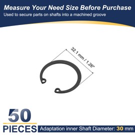 PATIKIL 50 Pcs Internal Retaining Rings, 30mm C-Clip Snap Ring 65 Manganese Steel Internal Retaining Circlip Snap for Automotive Grooved Shafts Stud