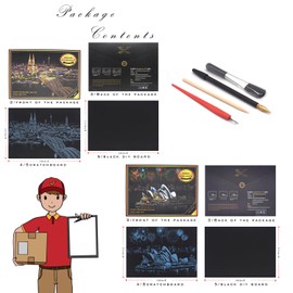 Rainbow Scratch Painting Paper by BOTEEN,City Series Night Scene,Scratch Painting Creative Gift,Scratchboard for Adult and Kids,with 4 Tools,Size:16''x11'' (Sydney Opera House)
