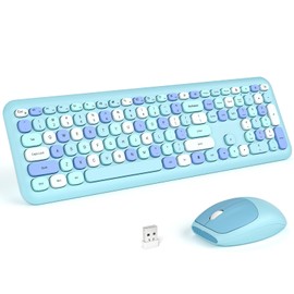 KNOWSQT Wireless Keyboard and Mouse Combo, Pale Blue Full-Sized 2.4G Silent Keycap Colorful Keyboards, USB Dongle Plug Play, Laptop, Windows, PC, Mac, Desktop