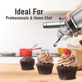 SimCoker Whipped Cream Dispenser,Aluminum 500ml Whipped Cream Maker,3 Decorating Nozzles,1 Brush,1 Storage Bag,withou N2O Chargers,Sliver