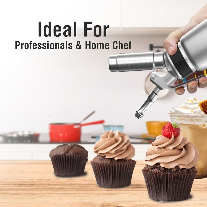 SimCoker Whipped Cream Dispenser,Aluminum 500ml Whipped Cream Maker,3 Decorating Nozzles,1