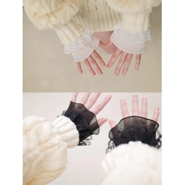 fourfivesix Haru 001# Women's Lace Lolita Charm Arm Ornament, Set of 4, Black and White 2 Pairs, Super Cute, Sleeve Fastening, Fake Cuffs, Arm Decoration, Flare Cuffs, Women's, Pretty, Replaceable Sleeves, Layered, Cute, Stylish