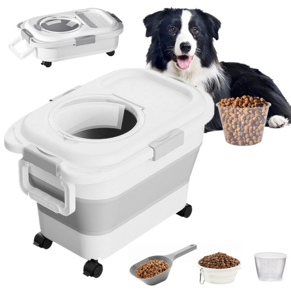 20-23 lbs Collapsible Dog Food Organizer with Wheels Pet Food