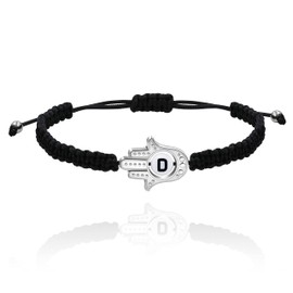 Uloveido Letter D Evil Eye Hamsa Charm Black String Braided Stretch Bracelet Hand of Fatima Turkish Lucky Evil Eye Bracelet for Protection Blessing Y3791-D