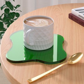 Acrylic Coaster Decorative Plates, Dark Green Bar Drink Coaster, Clear Cloud Shape Coffee Cup Coaster, Perfect for Tabletop Protection and Accessories Display.(Dark Green