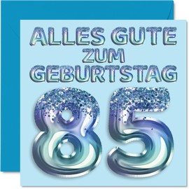 Stuff4 85th Birthday Card for Men - Blue Glitter Balloons - Happy Birthday Cards for 85 Year Old Man Dad Great-Grandfather Grandpa, 145mm Eighty-five Birthday Greeting Cards