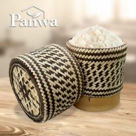PANWA Bamboo Sticky Rice Serving Basket Thai Kratip Container 100% Handmade Traditional Village Handicrafts with Vegetable Plant Based Dye Coloring Shades Food Safe