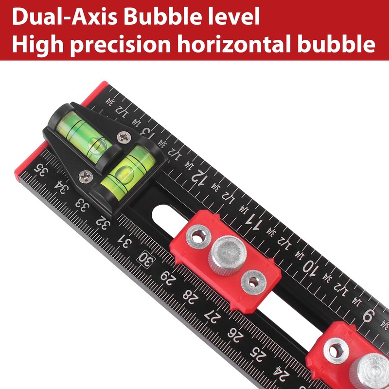 TRUTOPWAY 4-in-1 Aluminum Drilling Positioning Ruler, 16" Multifunctional T Square