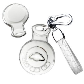 SANRILY Sliver-Edge Smart Key Fob Cover Case for Mini Cooper Clubman Countryman Paceman Roadster R55 R56 R57 R58 R59 R60 R61 CAS3 Keyless Key Holder with Leather Keychain White