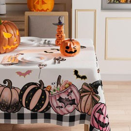 XCHI - Mantel rectangular de Halloween con diseño de calabaza espeluznante, color rosa, lavable, para interiores y exteriores, comedor, hogar, fiesta, decoración de mesa, 60 x 104 pulgadas