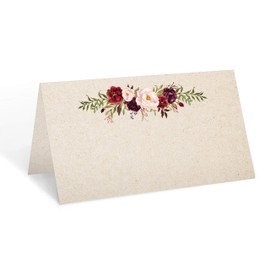 321Done Floral Place Cards 3.5" x 2" (Set of 50) Blank for Name Food Table Setting Dinner Party Seating Wedding Reception Buffet Tent Style Rustic Red Roses Kraft Tan - Made in USA