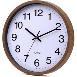 EMITDOOG Wall Clock 12 Inch Wooden Grain Frame Glass Cover Non-Ticking Number Quartz Modern Quartz Design Decorative Bedroom Kitchen Office Classroom