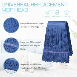 Heavy Duty Commercial Mop Head Replacement, Wet Industrial Cotton Looped End Mop Refills for Floor Cleaning and Replacement Heads (Blue 4Pcs)