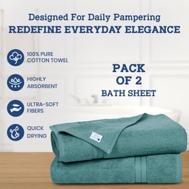 Casa Lino Bath Sheets Set Extra Large - 100% Cotton Extra Large Bath Towels - Highly Absorbent & Quick Dry Oversized Towels for Adults - 60" x 30" - Pack of 2 - (Green)