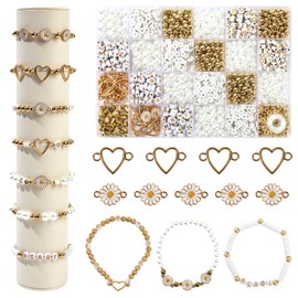 Beads for Bracelets 1400, Make Your Own White Beads, Jewellery Crafts Girls Gifts for Girls, DIY Set Beads for Threading for Earrings, Necklaces and Bracelets (Colour A)