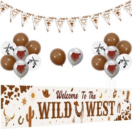 Sursurprise Cowboy Party Decorations, Welcome to the Wild West Yard Banner, Triangle Bunting, Cowboy Balloons, Western Cowboy Baby Shower Birthday, Country and Western Music Hen Party Supplies