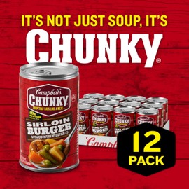 Campbell’s Chunky Soup, Sirloin Burger With Country Vegetable Beef Soup, 18.8 oz Can (Case of 12)