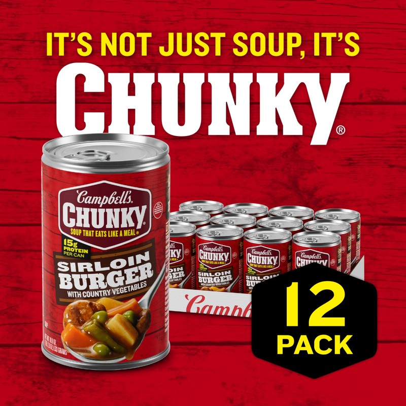 Campbell’s Chunky Soup, Sirloin Burger With Country Vegetable Beef Soup,