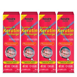 NOVEX Leave-In Conditioner - Brazilian Keratin Recharge Tube - 3 fl oz (Pack of 4) - Reconstructive Keratin, Frizz Control & Damage Repair, Ultra Concentrated Formula for Smooth and Straight Hair