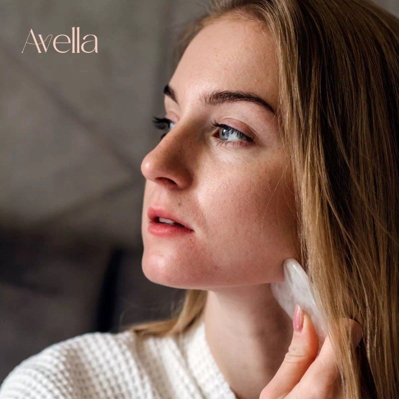 Avella Biotech Beauty Guasha Cuarzo Blanco Masaje Facial Antiedad Piedra