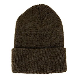 Made in USA, Genuine Wool Cuff Folded Watch Cap Long Beanie Hat - Olive