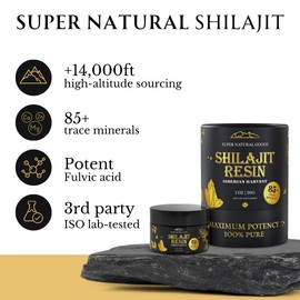Super Natural Goods | High Nutritional Potency, Grade A Shilajit Resin with 85+ Plant-Derived Trace Minerals and Fulvic Acid, Energy & Immune Suport for Men and Women, 3rd Party US Lab Tested (30g)
