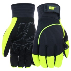 CAT® CAT012224 Hi-Vis Work Gloves – Green, Medium, Synthetic Palm Gloves w/Touchscreen Fingertips, Adjustable Strap, Padded Palm