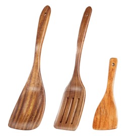3 Pcs Wooden Spatula for Cooking, Wooden Spatula Long Handle Kitchen Utensils Set, Heat-Resistant and Non Stick Wood Cookware Use for Frying Chicken Wings Other Delicious Foods