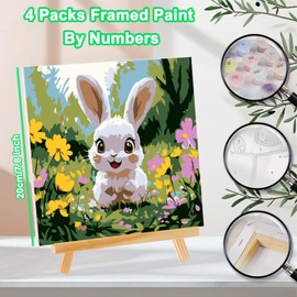 HEIBAGO Framed Paint by Numbers for Audlts, 4 Pack Flowers Forest Paint by Numbers Kits for Beginners, DIY Animals Oil Paint by Numbers Canvas Art Craft Pictures for Home Decor，8×8 inch