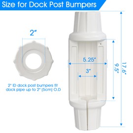 Dock Fender Bumper for Post, Boat Dock Bumpers Slide-Over Post Pole, Slip-On Dock Leg Pipes and Mounting Brackets, Vertical Protection, Soft UV-Resistant Marine-Grade Vinyl (White)