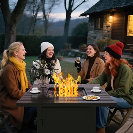 Royalcraft 2 in 1 Propane Fire Pit Table, 50000 BTU Gas Fire Pits Table with Removable Lid, Lava Rock and Cover, Square Fire Table for Dining or Party on Garden, Patio, Yard, 30", Black