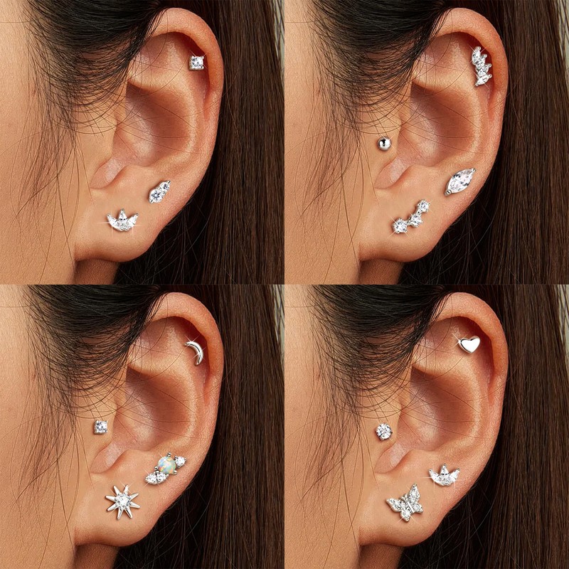 JeweBella 3 Pairs Sterling Silver Stud Earrings Set for Women