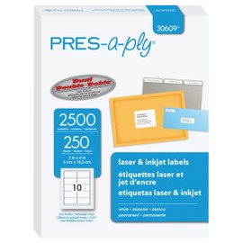Pres-a-ply Laser Label, 2 x 4 Inches, White, Box of 2500 (30609)