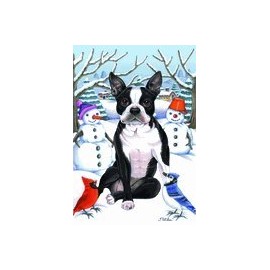 Boston Terrier - by Tomoyo Pitcher, Winter Themed Dog Breed Flags 12 x 18
