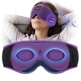 Sleep Mask with Bluetooth Headphones Wireless, TOPOINT 3D Eye Mask for Sleeping Headphones Women Men with Noise Canceling Earbuds, Thin Speaker, Blackout, 15 Hours for Travel, Meditation, CPAP Users